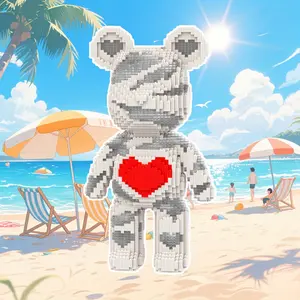 3D Puzzle Bear Model Kit, Valentine Gift Heart Lucky Building Blocks, Desk Decoration DIY Craft Toy, Home Decor Birthday Christmas New Year Gift
