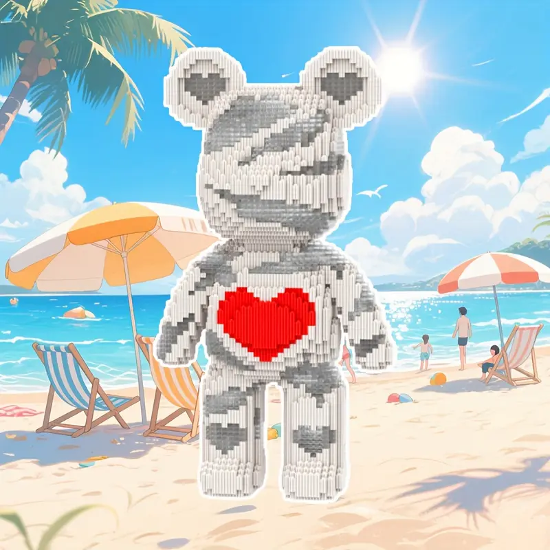 3D Puzzle Bear Model Kit, Valentine Gift Heart Lucky Building Blocks, Desk Decoration DIY Craft Toy, Home Decor Birthday Christmas New Year Gift