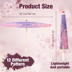 12 Pcs Exquisite Handmade Chinese Oiled Paper Umbrella - Bamboo Silk Construction, Japanese-Inspired Design, Flower Art Dance Pattern, Stylish Parasol for Outdoor Events - Traditional Craftsmanship, Durable, Windproof, and Water-Resistant Metal