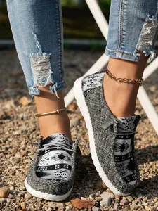 Fall New Style Women's Casual Round Toe Lace-Up Flat Shoes, Comfortable Breathable Textile Upper, Perfect for All Seasons Walking Shoes