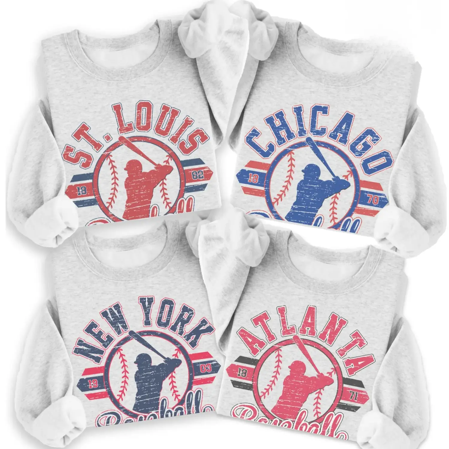 Vintage Baseball Sweatshirt Retro Established City Baseball Pullover Sports Unisex Crewneck Sweatshirts Sublimation Print Casual Graphic Top