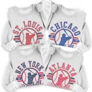 Vintage Baseball Sweatshirt Retro Established City Baseball Pullover Sports Unisex Crewneck Sweatshirts Sublimation Print Casual Graphic Top