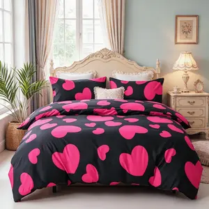 3-Piece Heart Print Bedding Set With Zipper, Soft Comfortable Bedroom Linen, Includes 1 Duvet Cover + 2 Pillowcases Without Inserts