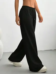 A pair of women's casual and fashionable drawstring wide leg pants, with a high waist and a loose straight fit, versatile and slimming effect. Suitable for all seasons, suitable for home, indoor, and outdoor wear