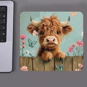Highland Cow Pattern Mouse Pad, Square Mouse Pad with Non-slip Rubber Base, Decorative Mouse Mat for Gaming and Office, Non Slip Mousepad, Gaming Mouse Pads
