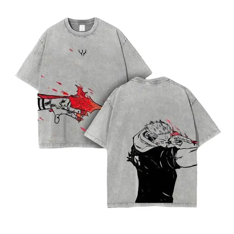 Ryomen Sukuna x Jujutsu Kaisen Ver 4 Anime Double Printed Washed T-Shirt Unisex Mineral Hoodie Anime Manga Washed Heavy Cotton T-shirt, Gift For Anime Fan,funny graphic tee,good graphic tees,vintage shirts,outdoor casual men, oversized streetwear tee