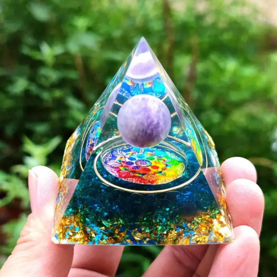 Pyramid Orgone Energy Sphere Stone for Harmony and Positive Energy