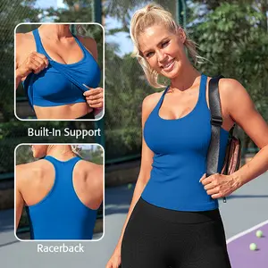 ATTRACO Women Ribbed Workout Crop Tops with Built in Bra Yoga Racerback Tank Top Tight Fit summerwins