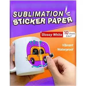 Sublimation Sticker Paper-10 Pcs Glossy White  Sublimation Stickers 8.5x11 inch for Sublimation Inkjet Printer and Ink, Heat Transfer Paper for Decoration on Tumblers and Mugs