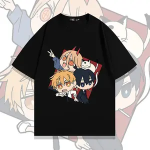 Chainsaw Man Denji Power Aki & Meowy Chibi T-Shirt | Oversized Heavyweight Cotton Unisex Streetwear, Cute Kawaii Devil Hunter Squad Design, Gift for Anime Fans