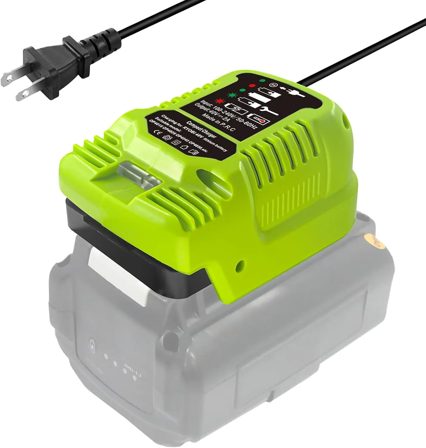 Mini Charger for Ryobi 40V Battery, 1/3 Size of Original OP401 Charger, Compatible with Ryobi 40V Lithium Battery OP4015 OP4026 OP4030 OP4040 OP4050