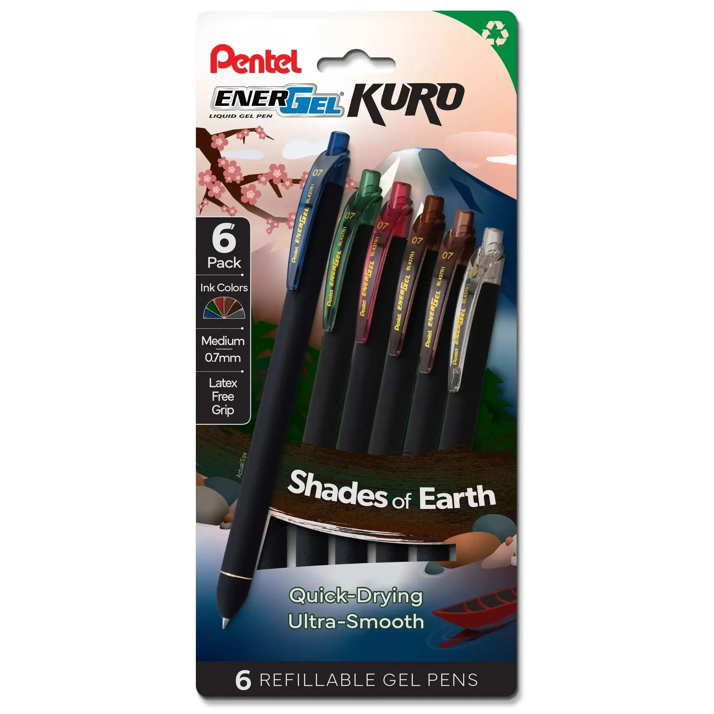 Pentel EnerGel Kuro Shades Gel Pen Set, 0.7mm Multicolor Quick Dry Smooth Writing Pens, Assorted Colors, Office Stationery Writing Tool, Multicolor Pen, Quick Dry Pens
