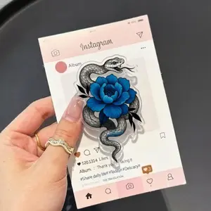 Blue Peony Snake Tattoo MagSafe Phone Grip, Gothic Snake Aesthetic Griptok, Floral Serpent Phone Stand, Edgy Blue Flower Accessory, Mystic Snake Gift