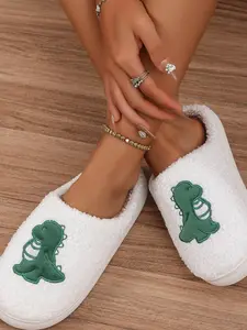 Cute Dinosaur Plush Slippers, Lightweight Soft Teddy Velvet, Thick Fleece Lining, Anti-Slip Sole, Winter Comfort for Girls & Kids