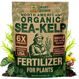 Organic Sea Kelp Fertilizer for Plants – 2oz Water-Soluble Powder – Makes 50 Gallons – Kelp Meal Concentrate Plant Food – for Indoor Gardens, Hydroponics, Vegetables, Houseplants