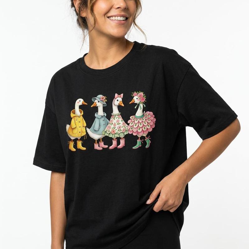 Cottagecore Geese Shirt Women Whimsical Animal Graphic Tee Plus Size
