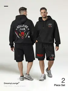 Stranger Things 「Two-Piece Set」 Hellfire Club Loose Hoodie, Breathable Mesh Shorts, Casual Fitted for Home and Outdoor Wear