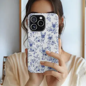 French Bulldog Blue Toile Tough Phone Case iPhone 17, 16, 15 Pro Max Plus Case, Tough Phonecase Frenchie Mom Dog Lover Gift