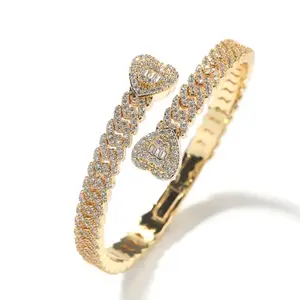 Bling Cuban link Heart Bangle