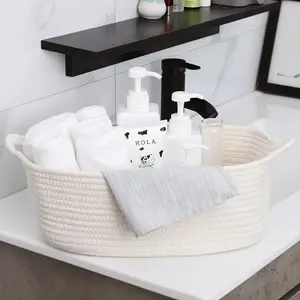 Woven cotton rope Storage Basket, Cube Changing Table Organizer for Closet Towels, Baby Nursery Bin, Small Dog Cat Toy Box, gift baskets empty for  girls