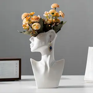 Face vases white ceramic vaseh 92 inchwith earrings art ceramic vasefor flowers ceramics statue flower vasefemale modern cool vasesfor office dining table home ornamentsdecor vases