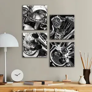 4-count wooden frame canvas, industrial-style motorcycle enthusiast decorative posters, exquisite living room and bedroom decorations, modern and fashionable family posters, corridor wall paintings, waterproof art