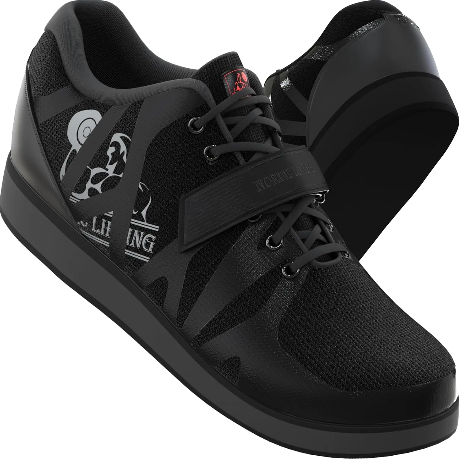 Nordic Lifting MEGIN Men's Lifting Shoes with 1.4" Elevated Heel & Velcro Strap - Non-Slip Rubber Sole for Squats, Deadlifts & Overhead Presses, Gym, Strength Training, Male, Powerlifting