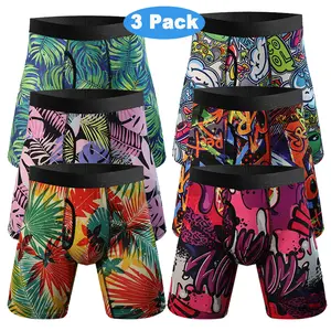 3 Pack Mens Boxer Shorts Underwear Trunks Anti Chafing Pants Plus Size Underwear Long Leg Pants Menswear