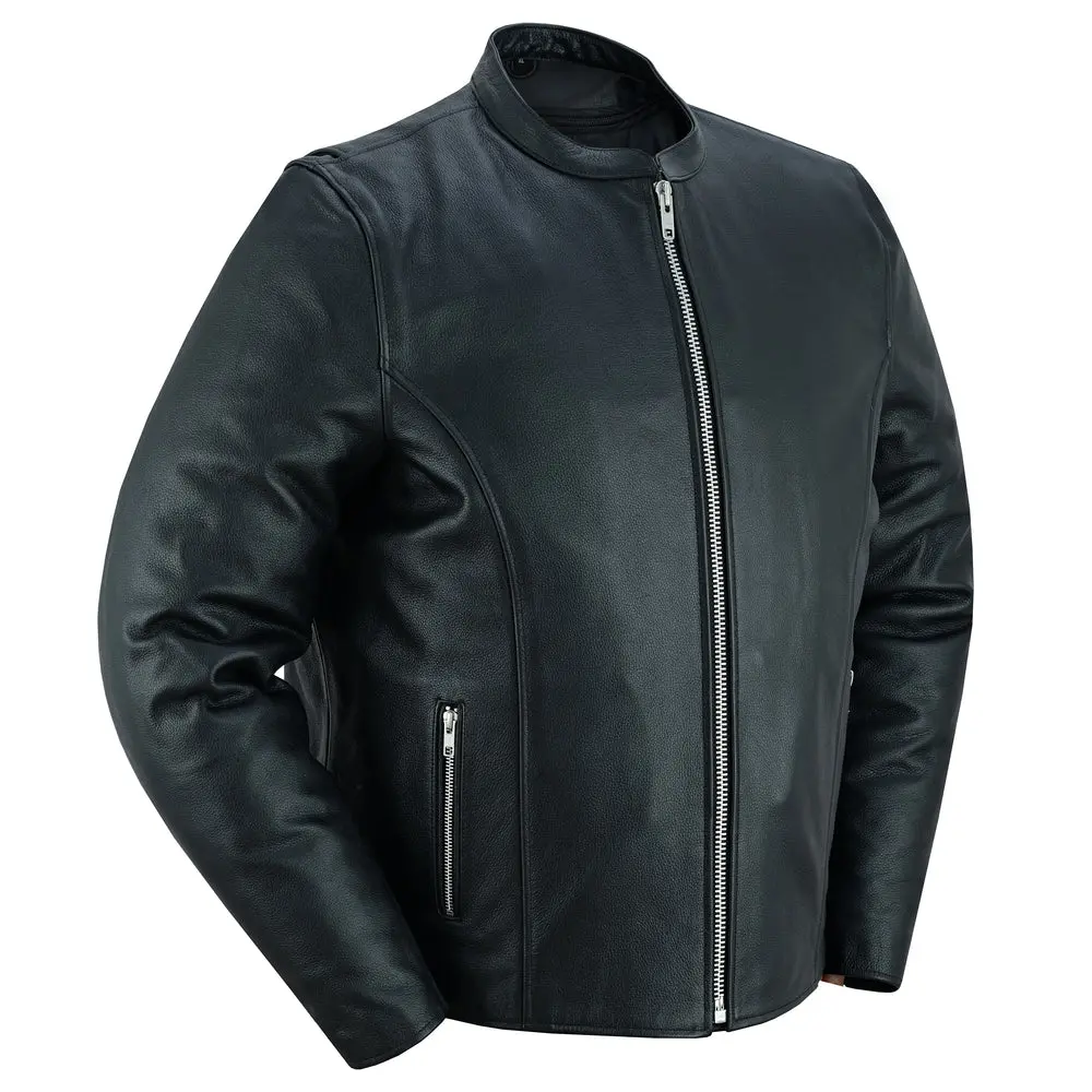 DANIEL SMART Urban Racer Men's Leather Motorcycle Jacket - 1.2-1.3mm Soft Milled Cowhide, Sporty Urban Racer, Classic Scooter-Style, Mandarin Collar, Zipper, Pockets, All Seasons, Fitted Long Sleeves, Medium Length, Menswear Tops & Coats, Longsleeves