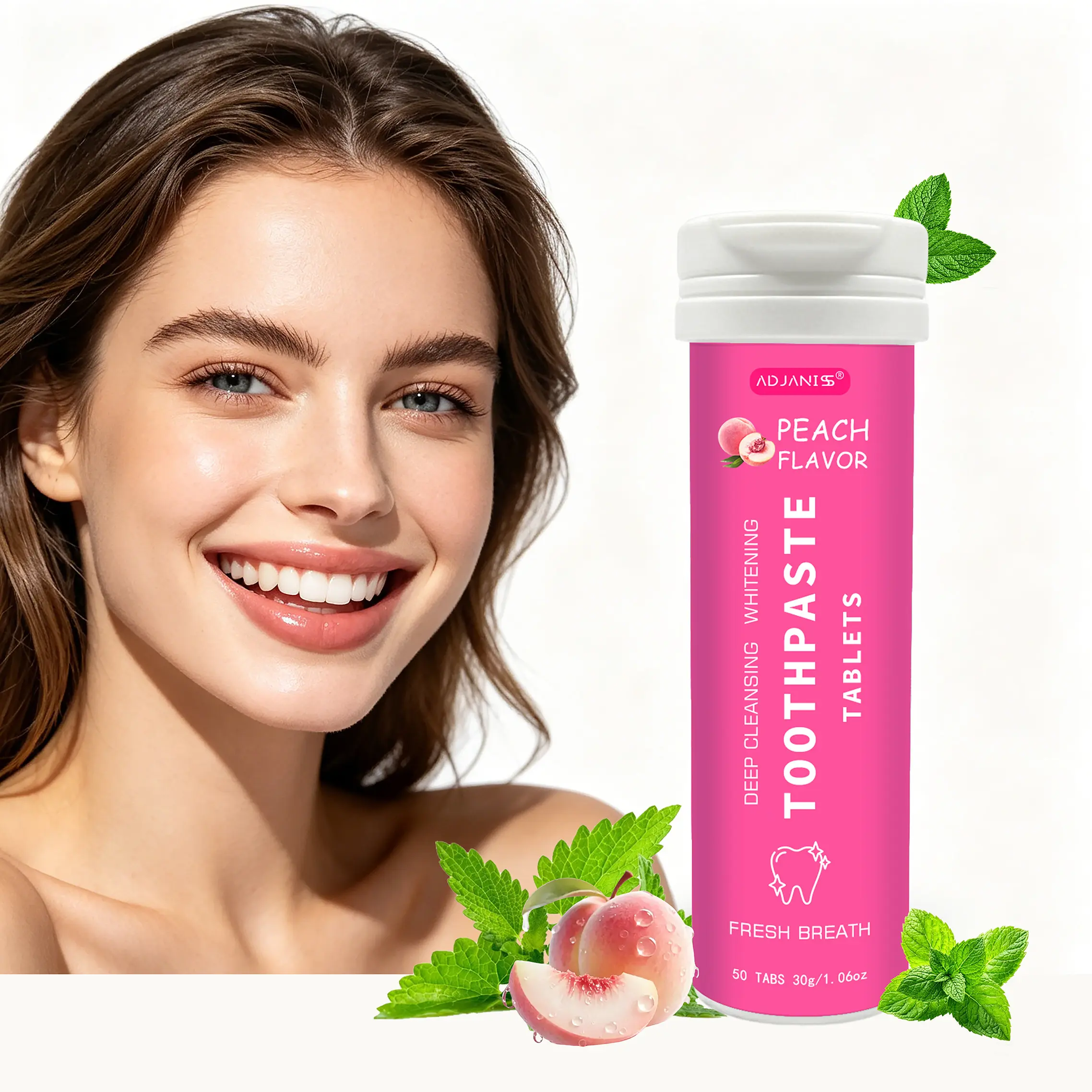 Apricot Flavor Solid Toothpaste Tablets, Contains Xylitol & Hydroxyapatite, Anti-Cavity, Fresh Breath, 30g, Oral Care Benefits
