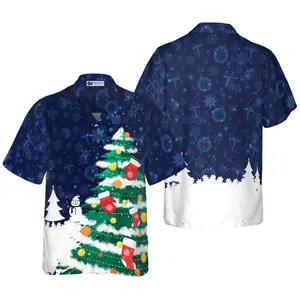 Hyperfavor Christmas Tree Hawaiian Shirt, Christmas Shirts Short Sleeve Button Down Shirt for Men and Women, Short Sleeve Casual Button Down Shirts Summer Beach Shirt, Tropical Floral Shirt