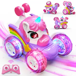 360° Rotating Unicorn Remote Control Stunt Car for Girls – 4WD Pink RC Car, 2.4GHz Wireless, LED Lights, USB Charging – Ideal Birthday & Christmas Gift for 3-9 Year Old Girls