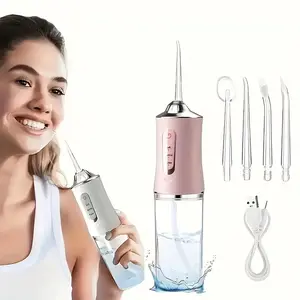 Portable USB Rechargeable Dental Water Flosser with 4 Interchangeable Nozzles, Lithium Ion Battery, Fda Registered, New Condition, Oral Care