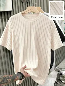 Unisex Ribbed Knit T-Shirt, Soft Texture Design, Minimalist Casual Style, Loose Fit, Versatile Solid Color, Summer Leisure Wear