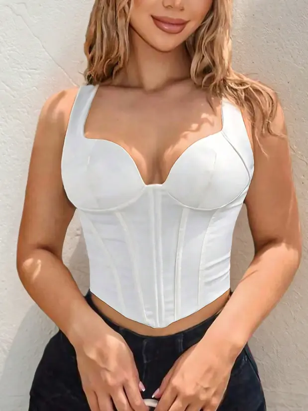 Apperloth Studio Women's White Corset Top, Sweetheart Neck Bustier Crop Top, Wide Strap Sleeveless Bodycon Tank Top, Sexy Clubwear Top for Night Out Womenswear