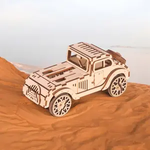 3D Wooden Puzzle Toys for Adults – Running Rhino, Car Models with Moving Belt Design