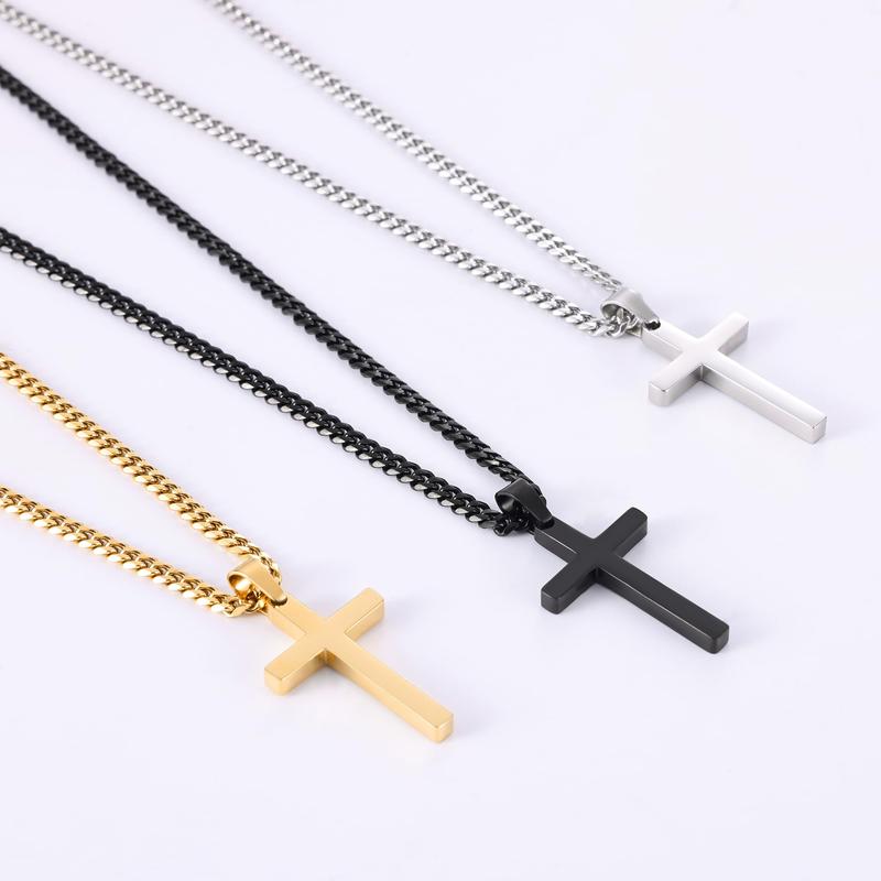 【Men Gifts】Cross Necklace for Men, Silver Tone/Gold Plated Mens Cross Necklaces with 3.5mm Cuban Chain 16-26 Inch