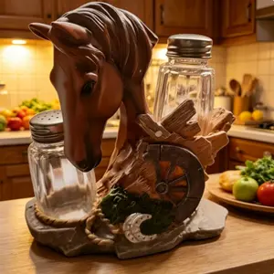Creative Horse Head Spice Jar Set, American Country Style Table Decor, Western Theme Salt Pepper Shakers, Home Restaurant Bar Decor Gift