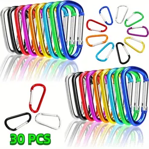 30 Packs Carabiner Clips For Camping Mounterring, Aluminum Locking Spring Hook Keychain D Shape Heavy Duty Buckle Pack Carabiners Clip Lock Snap Hooks Backpack Clip