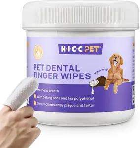 HICC Pet Dental Finger Wipes for Dogs & Cats Vet-Recommended Tartar & Plaque Remover Oral Care Kit for Small Animals Safe Organic Coconut Oil Formula