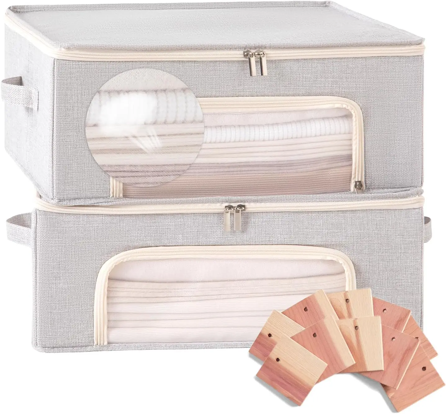 2-Pack Cashmere Sweater Storage Bags with Cedar Blocks, Breathable Foldable Closet Organizer with Mesh Window & Handles for Wool & Knitwear