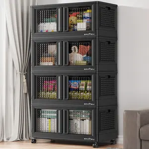 Broview V10 100Qt/300Qt/400Qt Stackable Storage Bins with Lids & Doors, Heavy Duty Plastic Closet Organizer and Storage Drawers with Wheels, Large Collapsible Storage Boxes, Cabinet for Home, Office