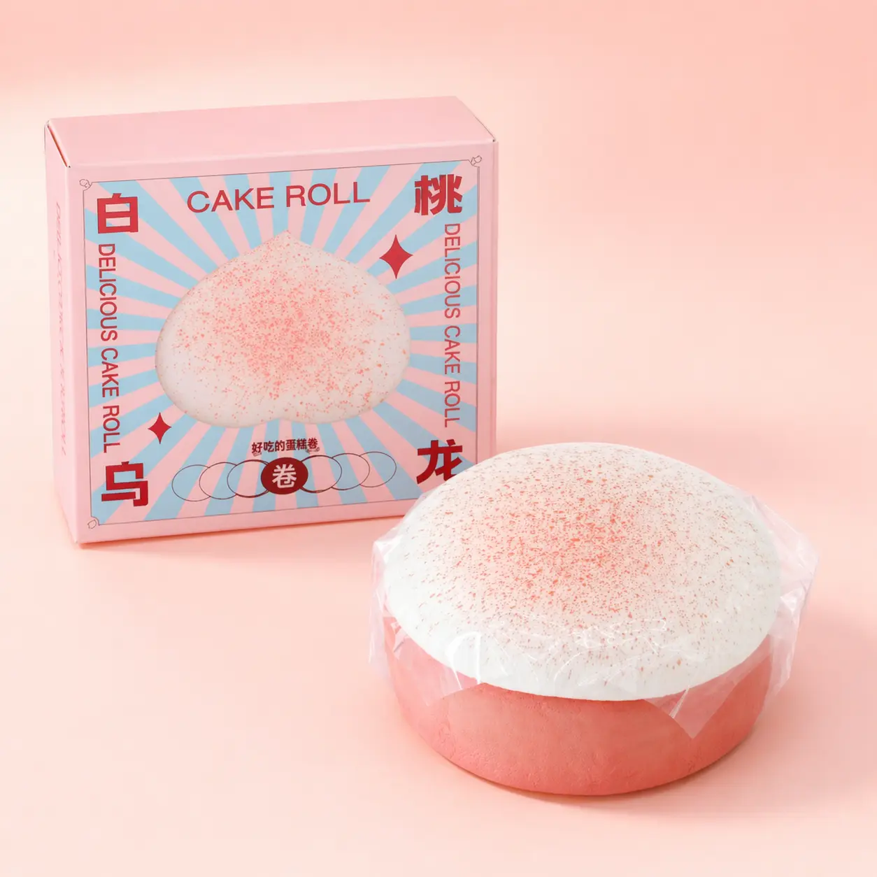 White Peach Oolong Cake Slow-Rising Squishy Toy,Cake Roll Squishy Toy, Slow Rising Soft Squeeze Stress Relief Fidget Toy, Cute Dessert Sensory Toy for Kids, Teens and Adults。
