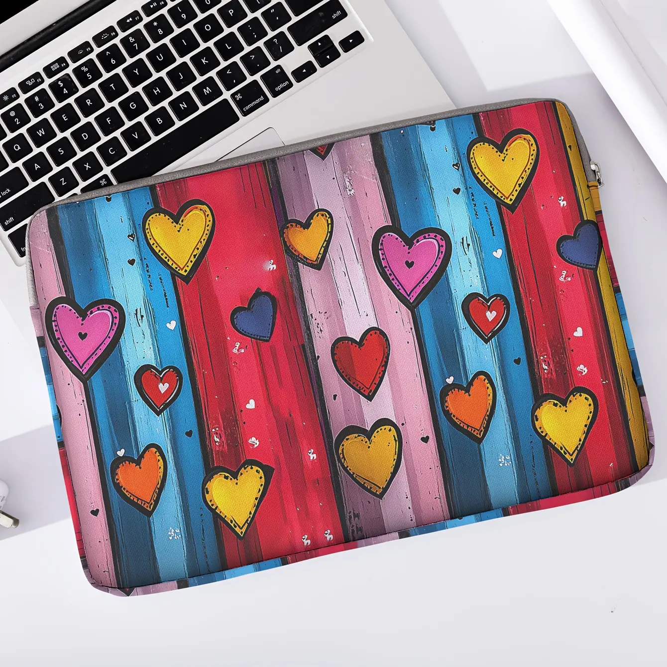 Heart Pattern Printed Notebook Bag, Soft Notebook Cover, Fits Laptop, Tablet Case, Zipper Storage Pouch, Ideal for Notebooks and Laptops, Laptop Sleeve