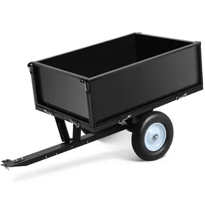 500 Lbs Load Capacity ATV Trailer Dump Cart, 11.4 Cu.Ft Capacity Garden Dump Cart for Lawn Mower, Utility Trailer with Removeable Rear Panel, Designed for Tractor, ATV, UTV, Black
