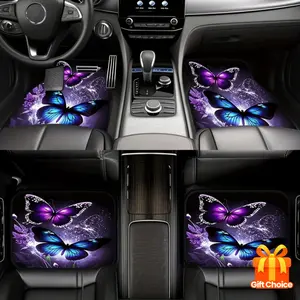 4-piece car floor mat set with butterfly pattern print, universal size car floor mats - suitable for sedans, SUVs, car interior accessories, used for vehicle protection and decorative style, Car Interior Accessories Girls