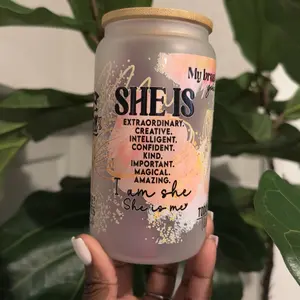 Daily Affirmations | She Is Glass Cup With Bamboo Lid.