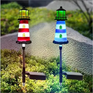 Lighthouse Outdoor Solar Lights,2 Packs Outdoor , Solar Trail Lights Decor Your Garden, Flower beds, Patio Lights walkways Garden Decor for Outside