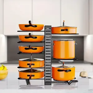 8-Tier Pot Rack Organizer, Durable Metal Space-Saving Kitchen Storage Solution, Rust-Resistant Pan and Lid Holder