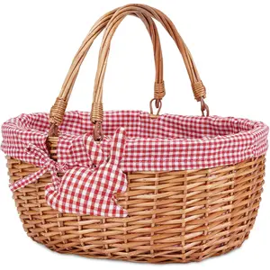 Wicker Picnic Basket with Double Foldin Handles,Willow Picnic Hamper, Hand Woven Easter Basket,Easter  and Candy Basket,Bath Storae,ift Packin Basket.Red
